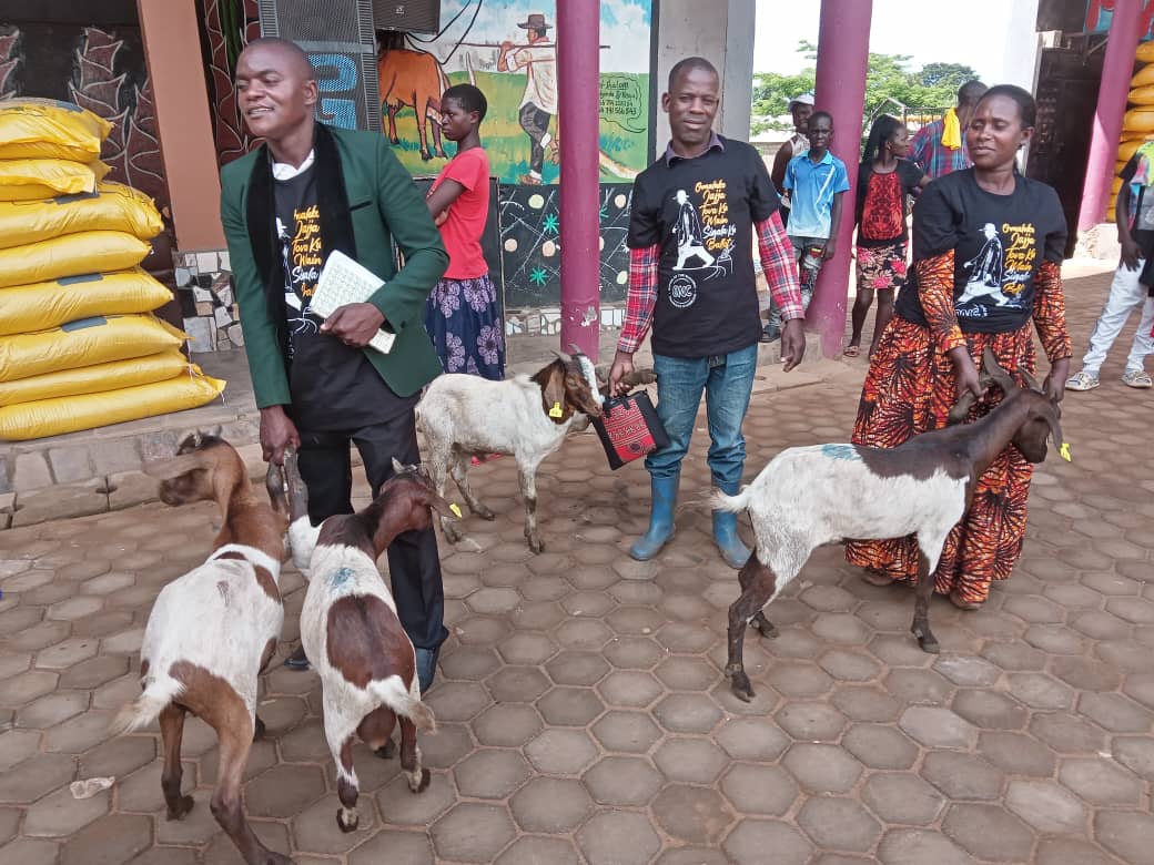 Some of the residents of Nakaseke and Nakasongola receiving superior-breed goats